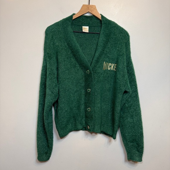 Katie Kime Sweaters - Wicked x Katie Kime Emerald Green Fuzzy Metallic Heart Button Cardigan Large
